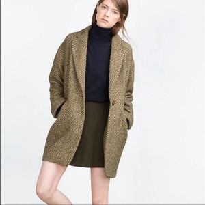 Zara Structured Coat green brown tweed 1255/216